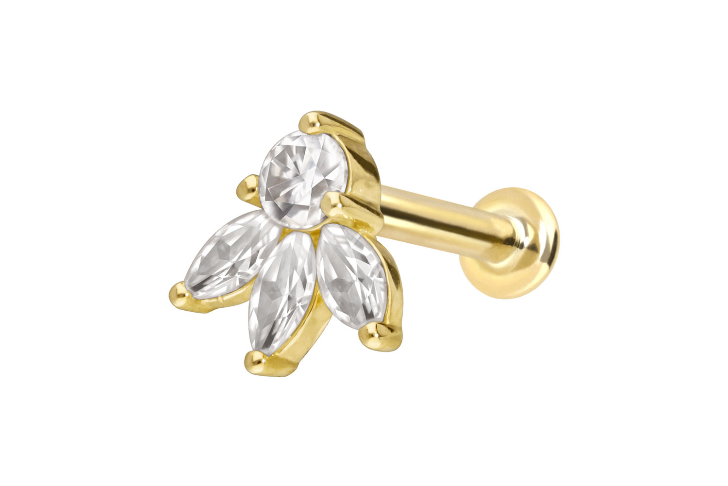 14 Karat Gold Labret Piercing mit Innengewinde MOISSANIT-LOTUSBLÜTE